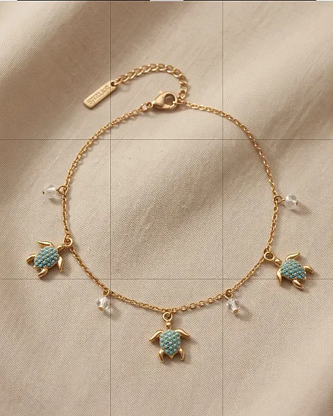 Αλυσίδα Ποδιού Turtles Turquoise Gold - Ανοξείδωτο Ατσάλι